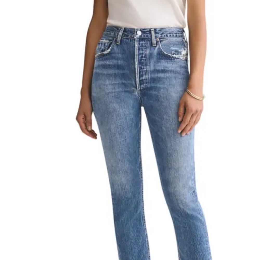Agolde Riley High-Rise Straight Crop Jeans Frequency, 33